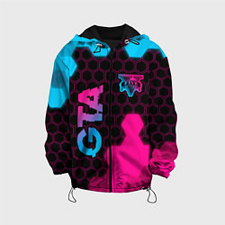 Куртка с капюшоном детская GTA - neon gradient: надпись, символ, цвет: 3D-черный