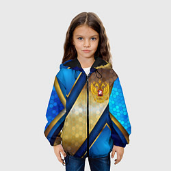 Куртка с капюшоном детская Золотой герб России на синем объемном фоне, цвет: 3D-черный — фото 2