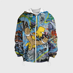 Куртка с капюшоном детская Целящийся из рогатки Барт Симпсон на фоне граффити, цвет: 3D-белый