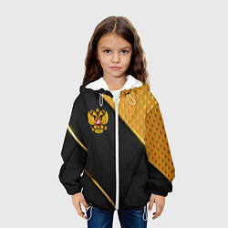 Куртка с капюшоном детская Герб России на черном фоне с золотыми вставками, цвет: 3D-белый — фото 2