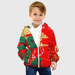 Куртка с капюшоном детская Японский пейзаж на красном, цвет: 3D-белый — фото 2
