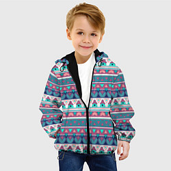 Куртка с капюшоном детская Этнический орнамент терракотово-серый полосатый, цвет: 3D-черный — фото 2
