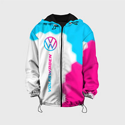 Куртка с капюшоном детская Volkswagen neon gradient style: по-вертикали, цвет: 3D-черный