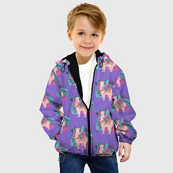 Куртка с капюшоном детская Розовая альпака с тропическими листьями и цветами, цвет: 3D-черный — фото 2