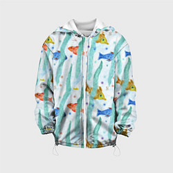 Куртка с капюшоном детская Детский рисунок рыбки акварель, цвет: 3D-белый