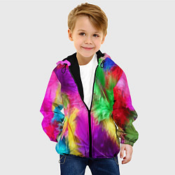 Куртка с капюшоном детская Яркие разноцветные перья, цвет: 3D-черный — фото 2