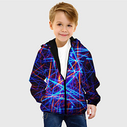 Куртка с капюшоном детская Красно-синие неоновые линии, цвет: 3D-черный — фото 2