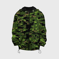 Куртка с капюшоном детская Камуфляж лесной пиксель, цвет: 3D-черный