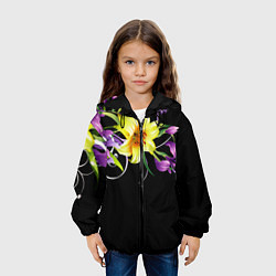 Куртка с капюшоном детская Лилии, цвет: 3D-черный — фото 2
