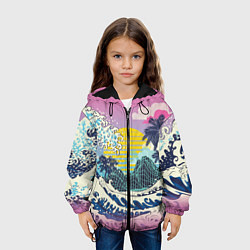 Куртка с капюшоном детская Штормовые океанские волны и пальмы, цвет: 3D-черный — фото 2