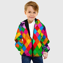 Куртка с капюшоном детская Цветные лоскуты - пэчворк, цвет: 3D-черный — фото 2