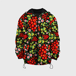 Куртка с капюшоном детская Русские узоры - цветы и ягоды, цвет: 3D-черный