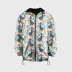 Куртка с капюшоном детская Новогодний паттерн - Кролики и веточки, цвет: 3D-черный