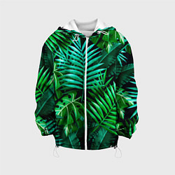 Куртка с капюшоном детская Тропические растения - текстура, цвет: 3D-белый