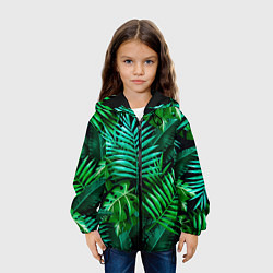 Куртка с капюшоном детская Тропические растения - текстура, цвет: 3D-черный — фото 2