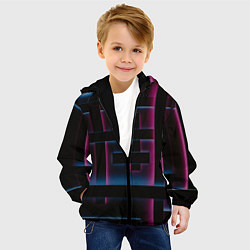 Куртка с капюшоном детская Абстрактные неоновые панели, цвет: 3D-черный — фото 2
