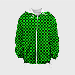 Куртка с капюшоном детская Зелёная шахматка - паттерн, цвет: 3D-белый