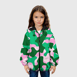 Куртка с капюшоном детская Абстрактные зелёно-розовые пятна, цвет: 3D-черный — фото 2