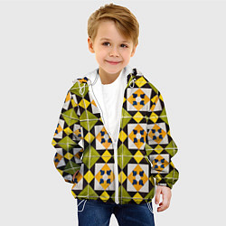 Куртка с капюшоном детская Геометрический золотистый паттерн, цвет: 3D-белый — фото 2