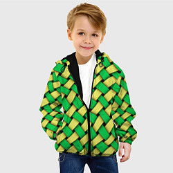 Куртка с капюшоном детская Жёлто-зелёная плетёнка - оптическая иллюзия, цвет: 3D-черный — фото 2