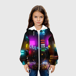 Куртка с капюшоном детская Неоновые улицы ночного Милана, цвет: 3D-белый — фото 2