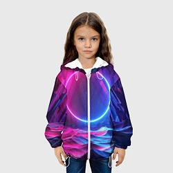 Куртка с капюшоном детская Круг и разноцветные кристаллы - vaporwave, цвет: 3D-белый — фото 2