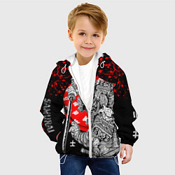 Куртка с капюшоном детская Самурай и сакура на черном фоне, цвет: 3D-белый — фото 2