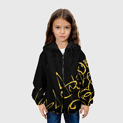 Куртка с капюшоном детская Золотая каллиграфия на черном фоне, цвет: 3D-черный — фото 2