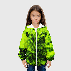 Куртка с капюшоном детская Яркий неоновый салатовый гранж, цвет: 3D-белый — фото 2