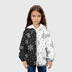 Куртка с капюшоном детская Рождественские снежинки на черно-белом фоне, цвет: 3D-белый — фото 2