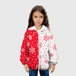 Куртка с капюшоном детская Рождественские снежинки на красно-белом фоне, цвет: 3D-белый — фото 2