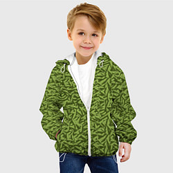 Куртка с капюшоном детская Милитари листья в полоску, цвет: 3D-белый — фото 2