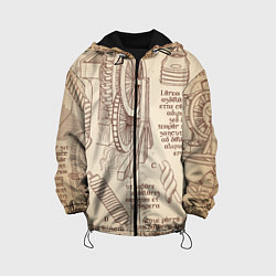 Куртка с капюшоном детская Чертежи машин Леонардо да Винчи, цвет: 3D-черный