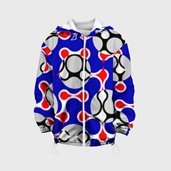 Куртка с капюшоном детская Абстрактные сине-красные паттерны и шары, цвет: 3D-белый