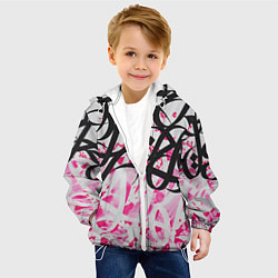 Куртка с капюшоном детская Черно-розовая каллиграфия, цвет: 3D-белый — фото 2