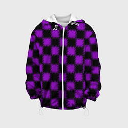 Куртка с капюшоном детская Фиолетовый черный узор Шахматка, цвет: 3D-белый