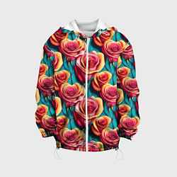 Куртка с капюшоном детская Паттерн с розами, цвет: 3D-белый