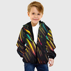 Куртка с капюшоном детская Неоновые абстрактные линии, цвет: 3D-черный — фото 2