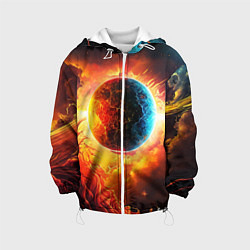 Куртка с капюшоном детская Планета в огненном космосе, цвет: 3D-белый