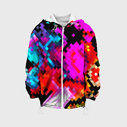 Куртка с капюшоном детская Pixel neon mosaic, цвет: 3D-белый