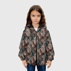 Куртка с капюшоном детская Тропический коричнево серый узор, цвет: 3D-черный — фото 2