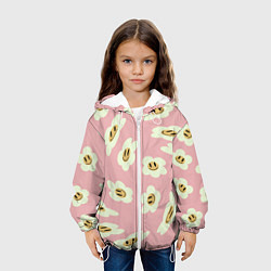 Куртка с капюшоном детская Искаженные смайлы-цветы на розовом паттер, цвет: 3D-белый — фото 2