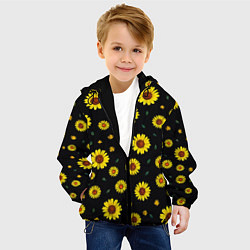 Куртка с капюшоном детская Желтые ромашки на черном, цвет: 3D-черный — фото 2