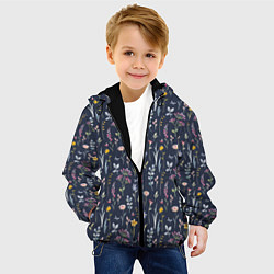 Куртка с капюшоном детская Акварельная цветочная полянка, цвет: 3D-черный — фото 2