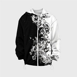 Куртка с капюшоном детская Черно-белые цветы и колибри, цвет: 3D-белый