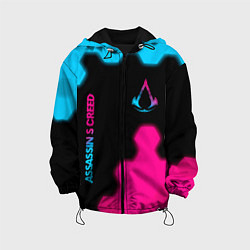Куртка с капюшоном детская Assassins Creed - neon gradient: надпись, символ, цвет: 3D-черный