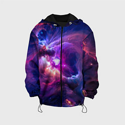 Куртка с капюшоном детская Небула в космосе в фиолетовых тонах - нейронная се, цвет: 3D-черный