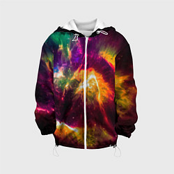 Куртка с капюшоном детская Небула в космосе разноцветная - нейронная сеть, цвет: 3D-белый