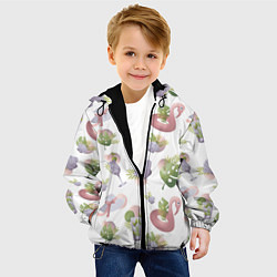 Куртка с капюшоном детская Пляжный паттерн с коктейлями и фламинго, цвет: 3D-черный — фото 2