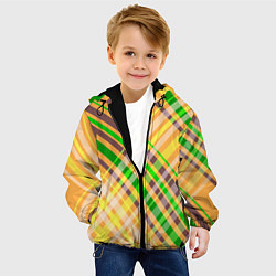 Куртка с капюшоном детская Желто-зеленый геометрический ассиметричный узор, цвет: 3D-черный — фото 2
